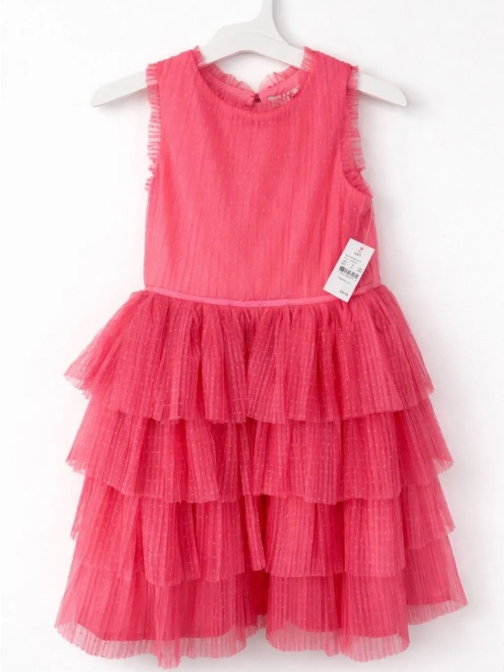 Girls Tiered Tulle Party Dress - island Pink